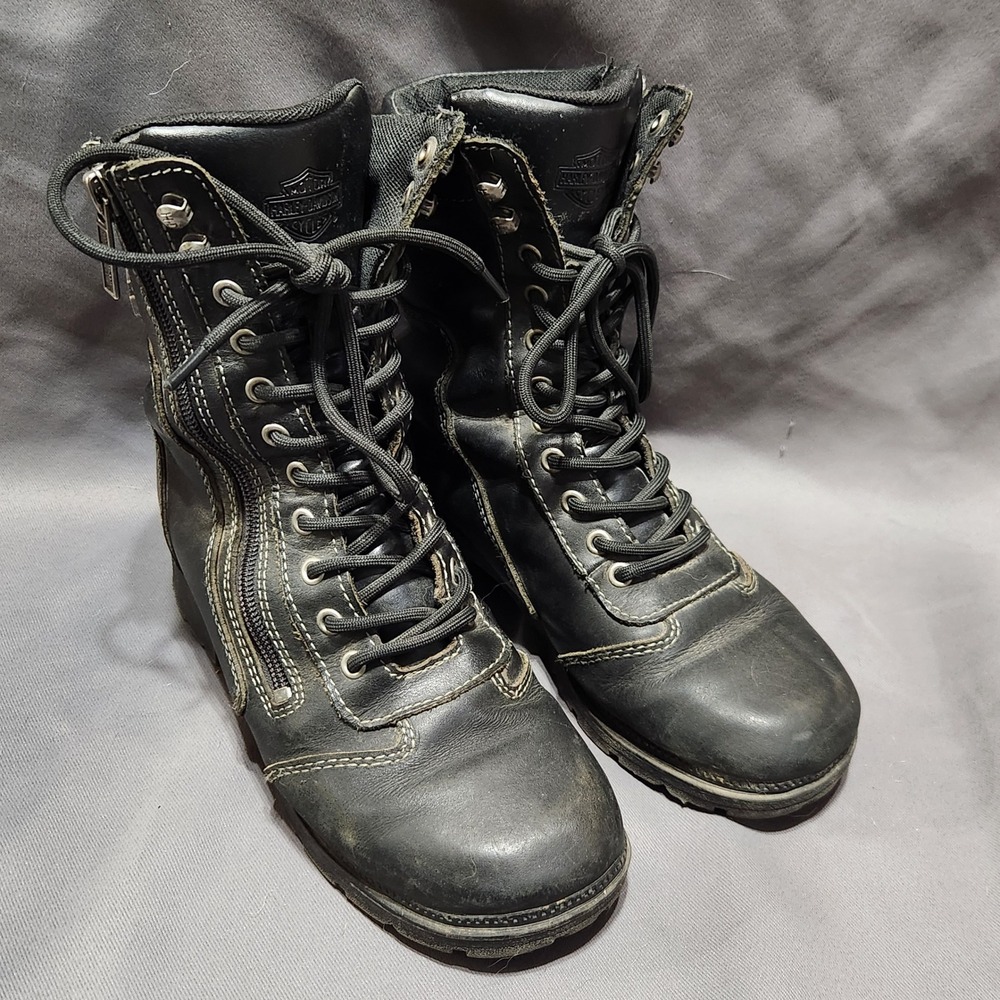 Harley Davidson Womens Black Leather Side Zip Biker Boots D85262 Size 7M